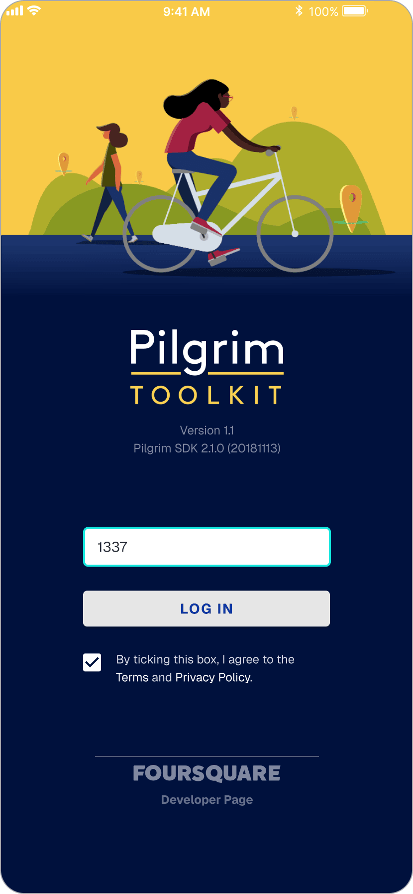 Pilgrim demo app — login