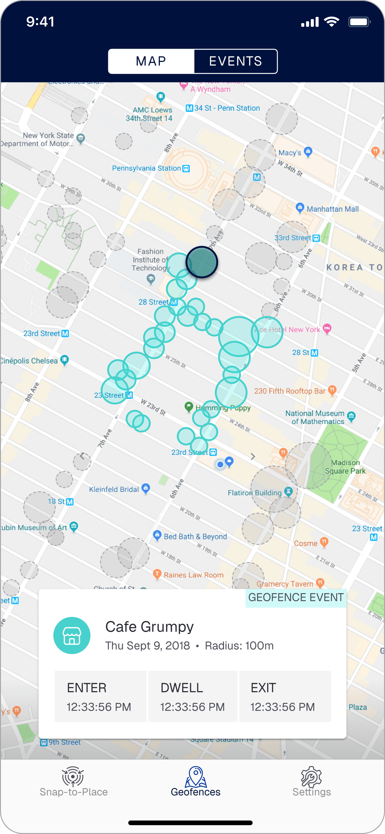 Pilgrim demo app — map view